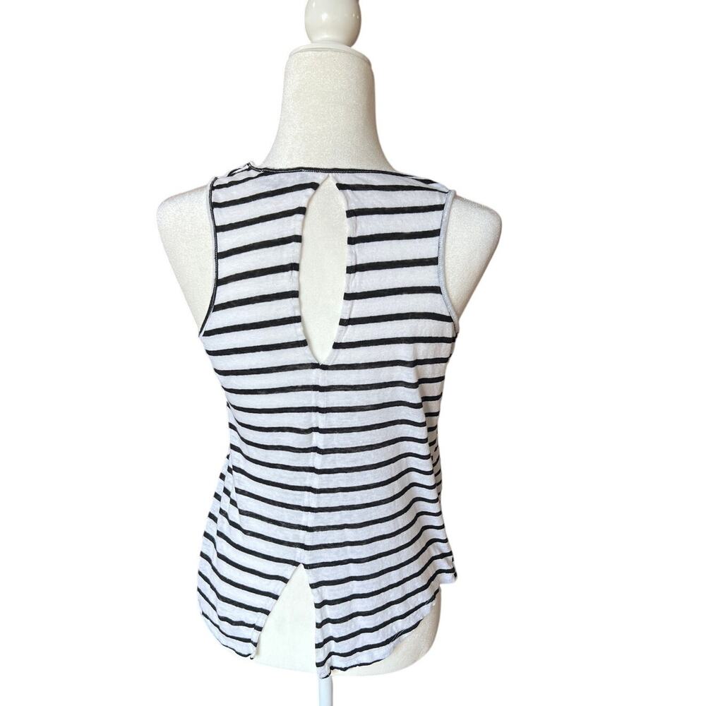 Sanctuary Black and White Striped 100% Linen Keyhole Tank Women's Size XS Indie